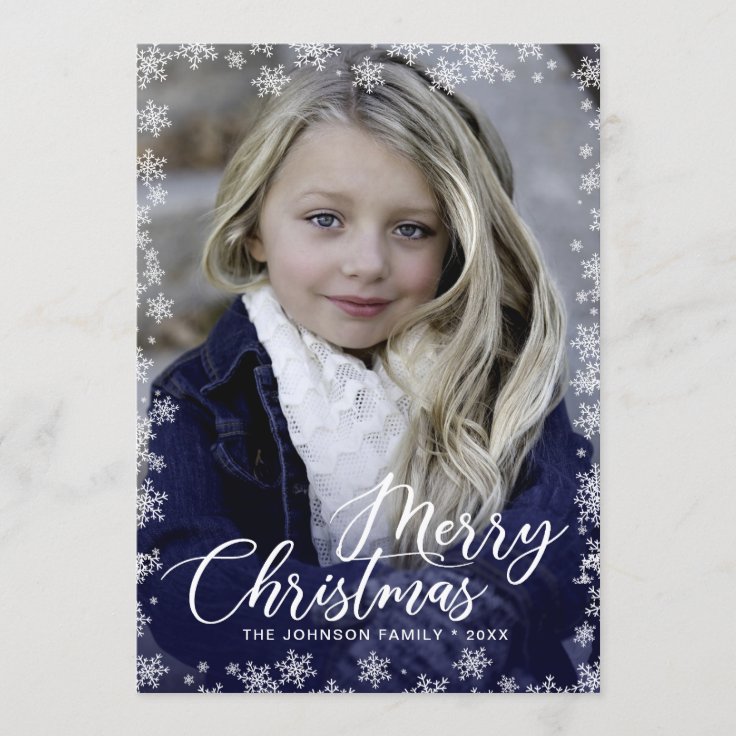 Snowflakes Frame Christmas PHOTO Greeting Holiday Card | Zazzle