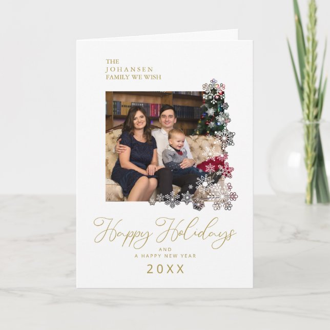 Snowflakes Frame Happy Holidays Christmas Family Holiday Card (Front)