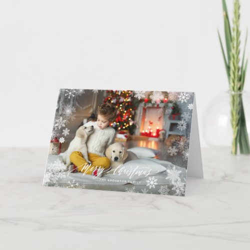 Snowflakes Frame Overlay Merry Christmas Photo Holiday Card