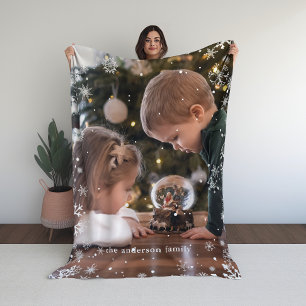Snowflakes Frame Personalized Photo Fleece Blanket