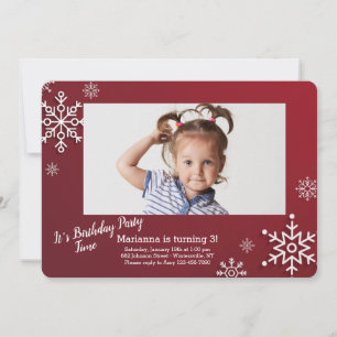 Snowflakes Frame Photo Birthday Party Invitation