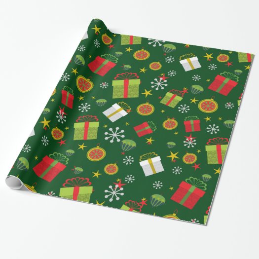 Snowflakes Gift box Cupcakes Stars Green Christmas