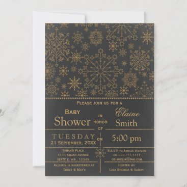 Snowflakes glitter gold Winter Baby shower Invite