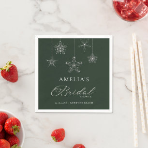 Snowflakes Glitter Green Winter Bridal Shower  Napkins
