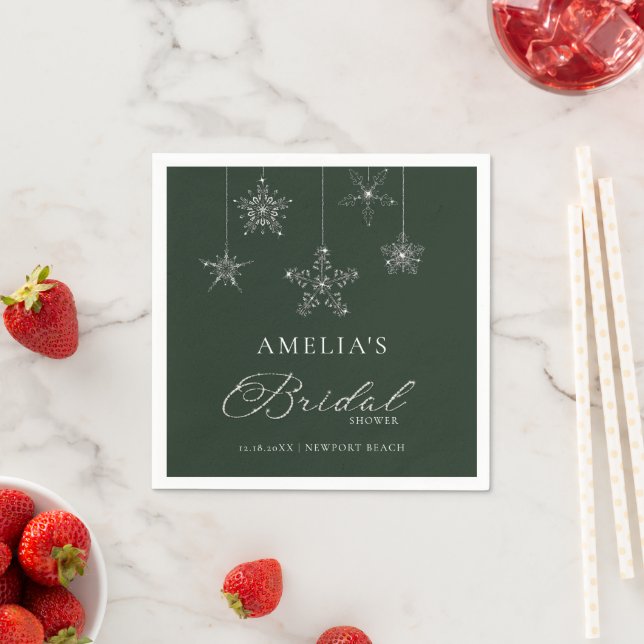 Snowflakes Glitter Green Winter Bridal Shower  Napkins (Insitu)