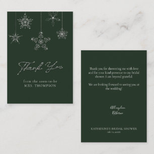 Snowflakes Glitter Green Winter Bridal Thank You Note Card