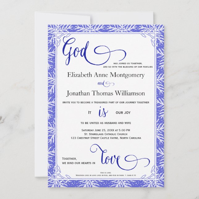 Snowflakes God is Love Christian Wedding Card (Front)