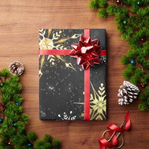 Snowflakes Gold Black Xmas Christmas Gift Wrapping Paper