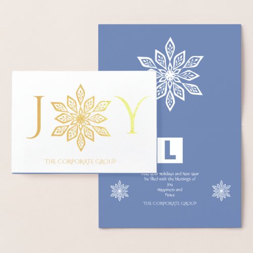 Snowflakes Gold Blue Corporate Logo Holiday Foil Card