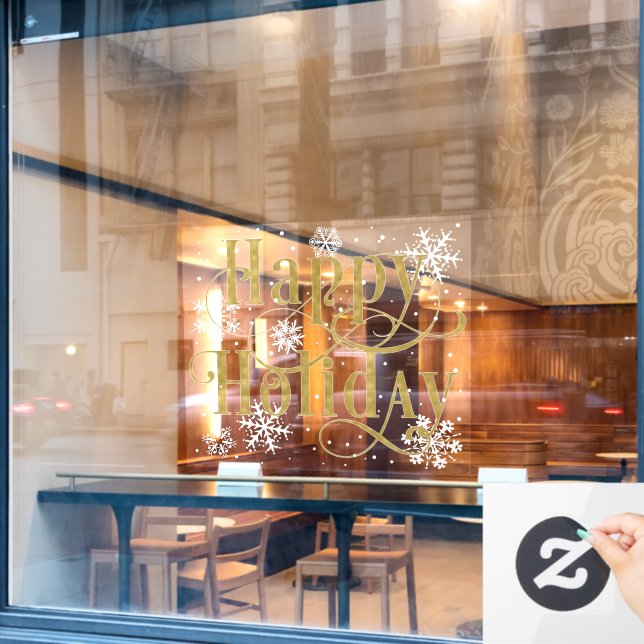 Snowflakes gold Happy Holiday, Cafe window clings (Cafe Window)