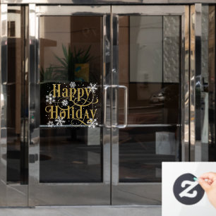 Snowflakes gold Happy Holiday Office window clings
