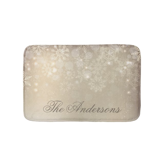 Snowflakes Gold Personalized Holiday | Bath Mat (Front)