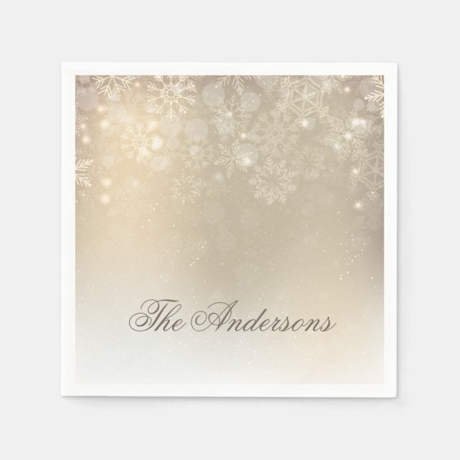 Snowflakes Gold Personalized Holiday | Napkin (Front)