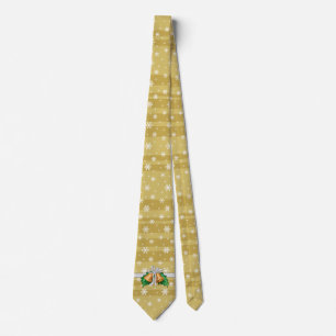 Snowflakes Gold Stripes White Ribbon Holly Neck Tie