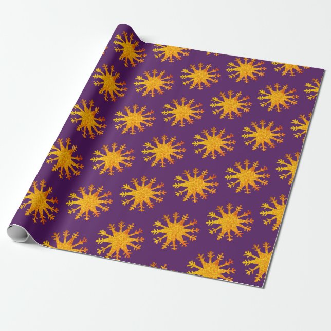 Snowflakes Gold Suns Wrapping Paper (Unrolled)