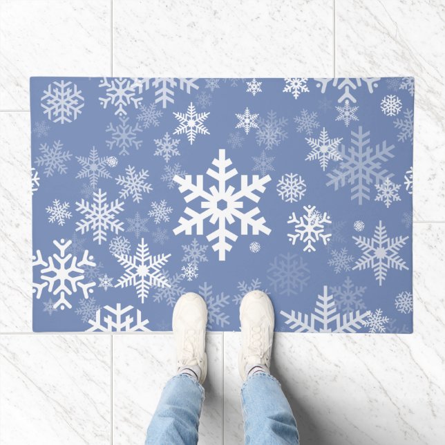 Snowflakes Graphic Customize Color Background on a Doormat (Indoor)