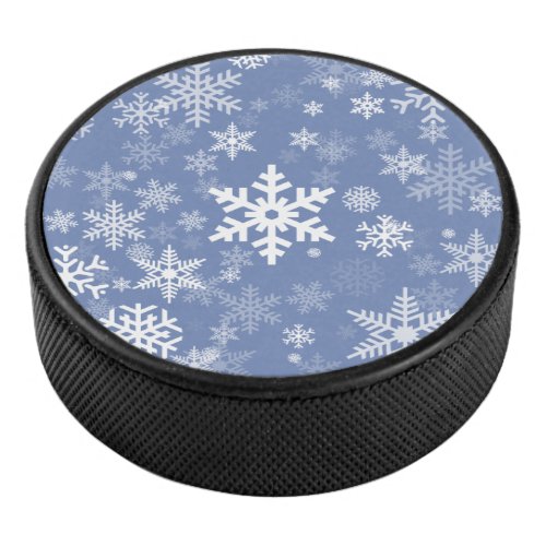 Snowflakes Graphic Customize Color Background on a Hockey Puck