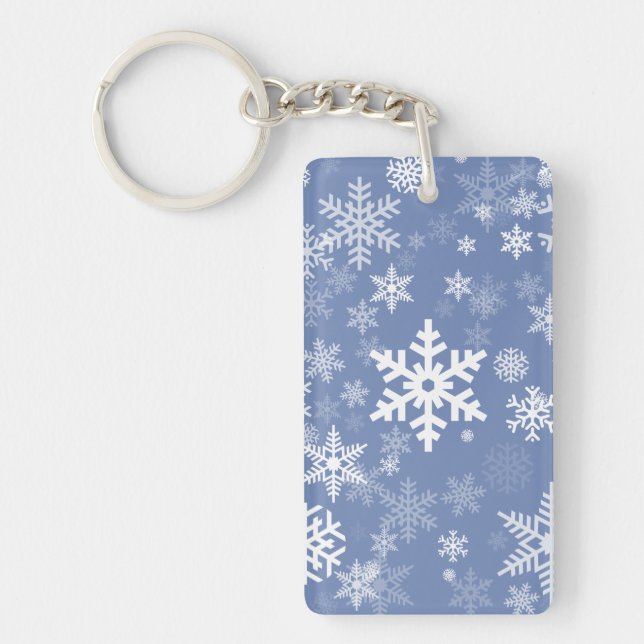 Snowflakes Graphic Customize Color Background on a Keychain (Front)