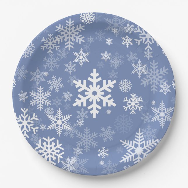 Snowflakes Graphic Customize Color Background on a Paper Plates (Front)