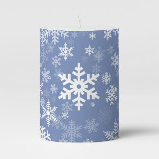 Snowflakes Graphic Customize Color Background on a Pillar Candle