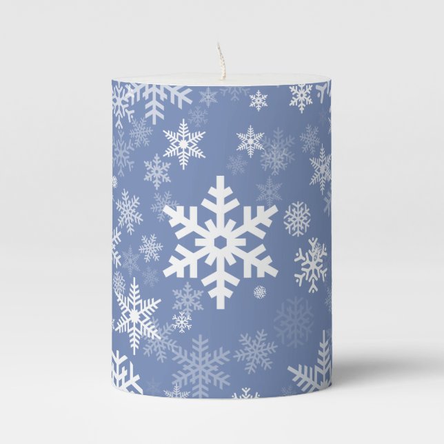 Snowflakes Graphic Customize Color Background on a Pillar Candle (Front)
