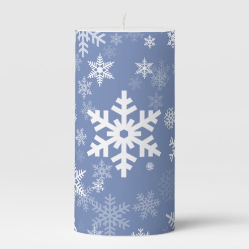 Snowflakes Graphic Customize Color Background on a Pillar Candle