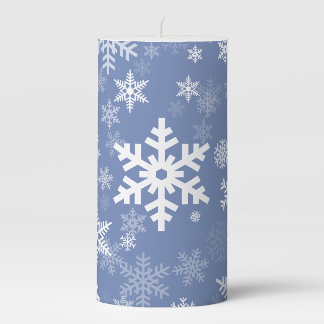 Snowflakes Graphic Customize Color Background on a Pillar Candle (Front)