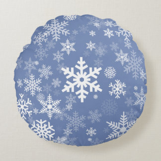 Snowflakes Graphic Customize Color Background on a Round Pillow