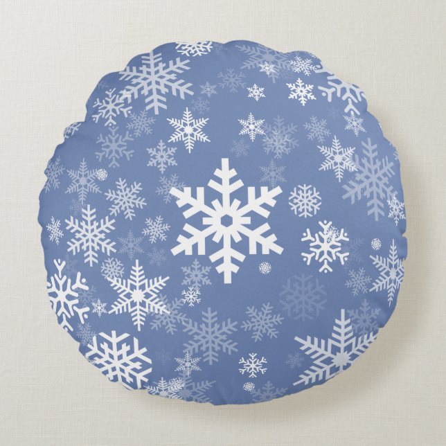 Snowflakes Graphic Customize Color Background on a Round Pillow (Front)