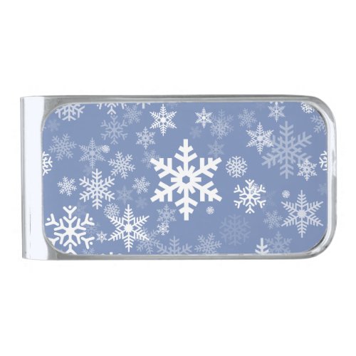 Snowflakes Graphic Customize Color Background on a Silver Finish Money Clip