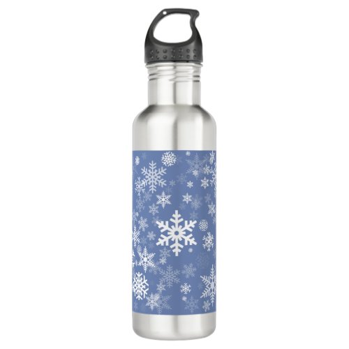 Snowflakes Graphic Customize Color Background on a Stainless Steel Water Bottle