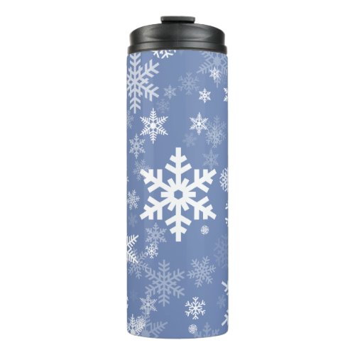 Snowflakes Graphic Customize Color Background on a Thermal Tumbler