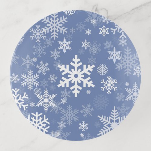 Snowflakes Graphic Customize Color Background on a Trinket Tray