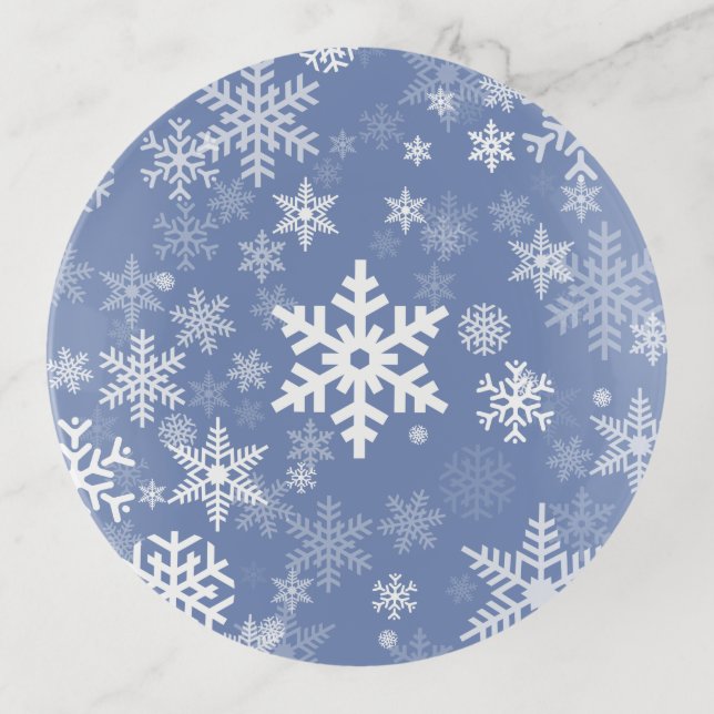 Snowflakes Graphic Customize Color Background on a Trinket Tray (Front)