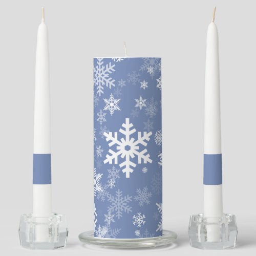 Snowflakes Graphic Customize Color Background on a Unity Candle Set