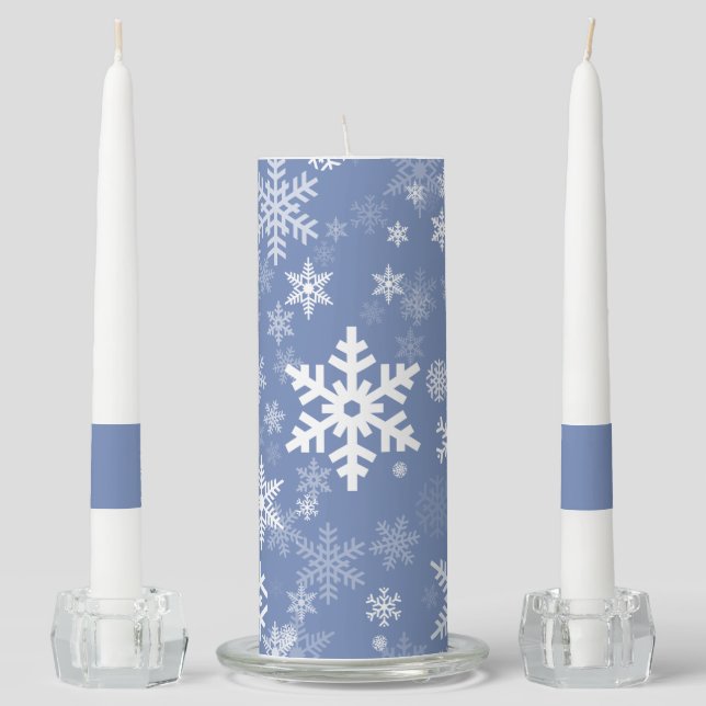 Snowflakes Graphic Customize Color Background on a Unity Candle Set (Front)