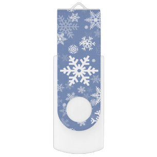 Snowflakes Graphic Customize Color Background on a USB Flash Drive