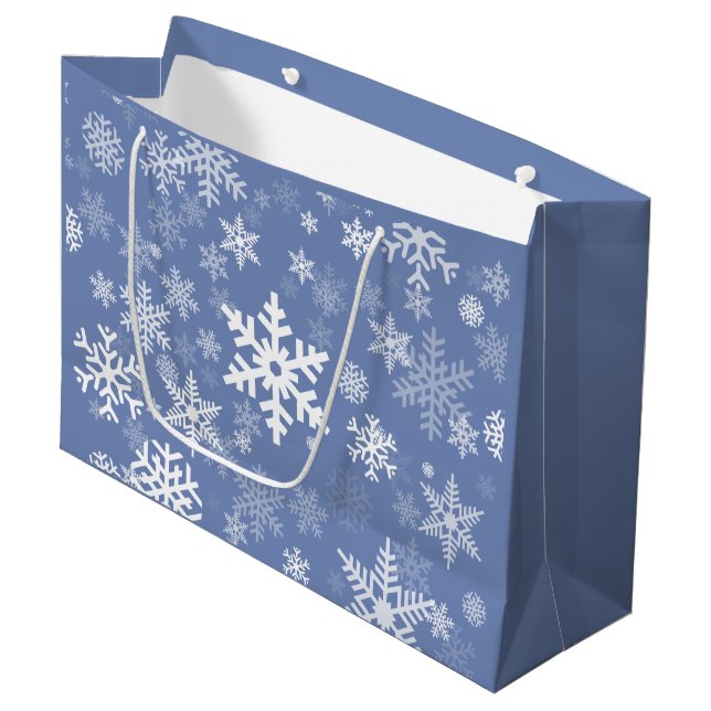 Snowflakes Graphic Customize Color Background on Large Gift Bag (Front Angled)