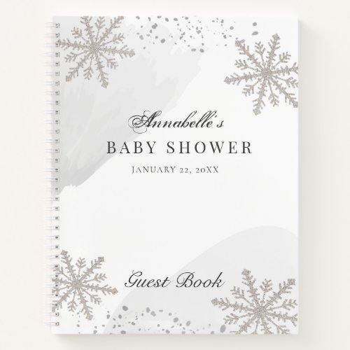 Snowflakes Gray Watercolor Baby Shower Guest Book