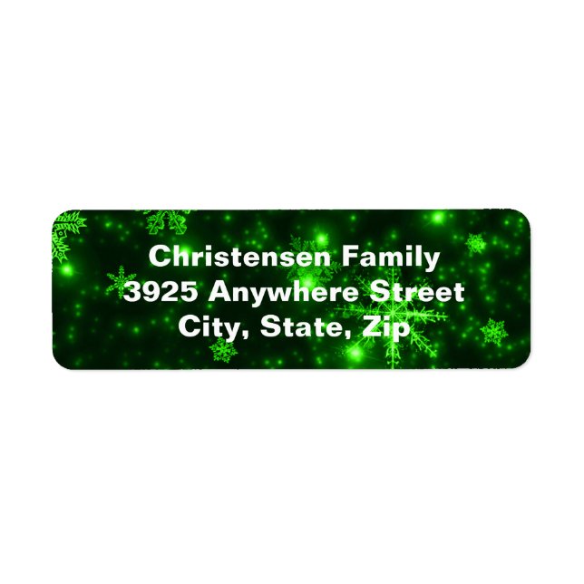 Snowflakes Green Background Return Address Labels (Front)