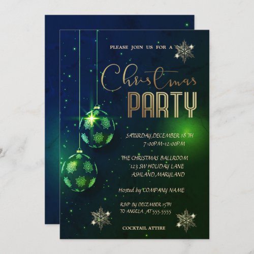 Snowflakes Green Balls Christmas Corporated  Invitation