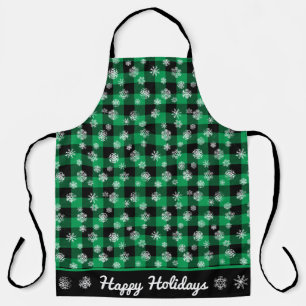 Snowflakes Green Buffalo Plaid Apron