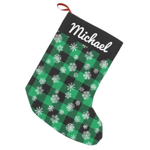 Snowflakes Green Buffalo Plaid l Christmas Pattern Small Christmas Stocking