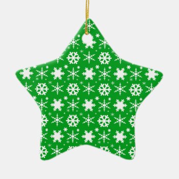 Snowflakes Green Ceramic Ornament by BlakCircleGirl at Zazzle