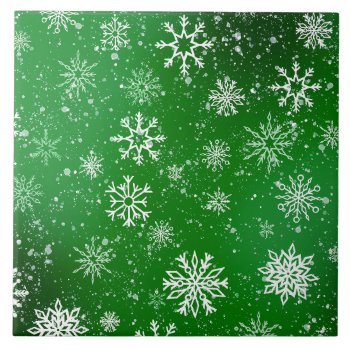 Snowflakes Green Ceramic Tile by tigressdragon at Zazzle
