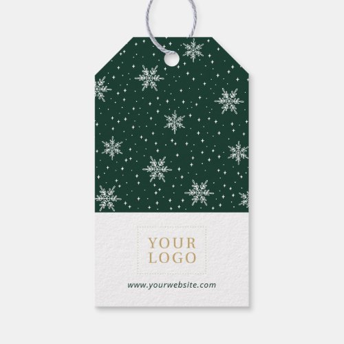 Snowflakes Green Merry Christmas Business Logo Gift Tags