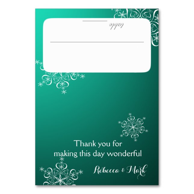 Snowflakes Green Seating Card (Front)