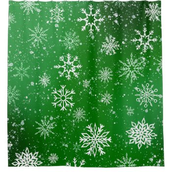 Snowflakes Green Shower Curtain by tigressdragon at Zazzle