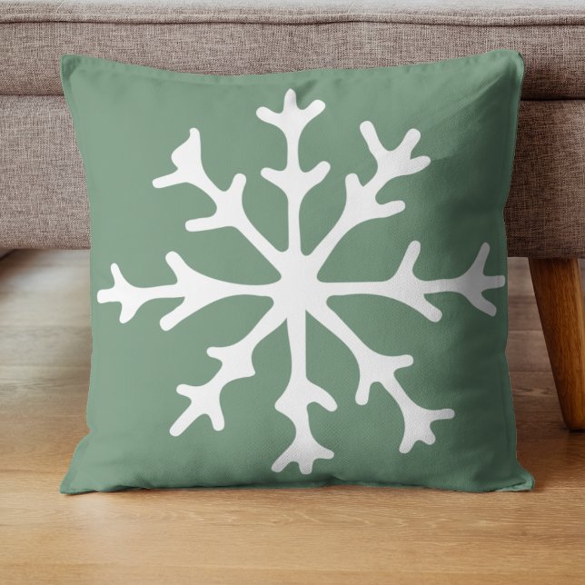 snowflakes green white Christmas Throw Pillow (Creator Uploaded)