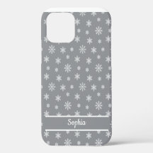 Snowflakes Grey pattern personalized name
